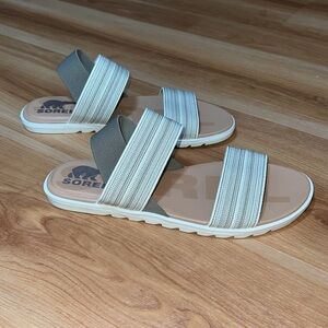 Sorel Ella Slingback Sandal Striped Elastic Strap Flat Shoe